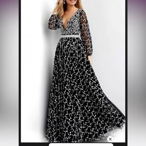 Jovani 60421 Bishop Sleeve Embroidered Prom Gown